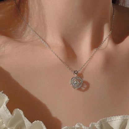 Korean Fashion Sweet Heart Shaped Necklace For Women Crystal Zircon Pendant Clavicle Chain Elegant Romantic Party Gift Jewelr