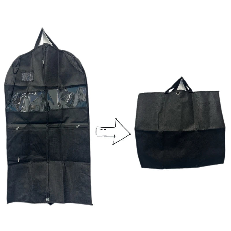 Travel Suit Bag with Zipper Closure, Gusseted Hanging Clothes Storage Organizer and Pocket for Shirts, Coats, Dresses - black