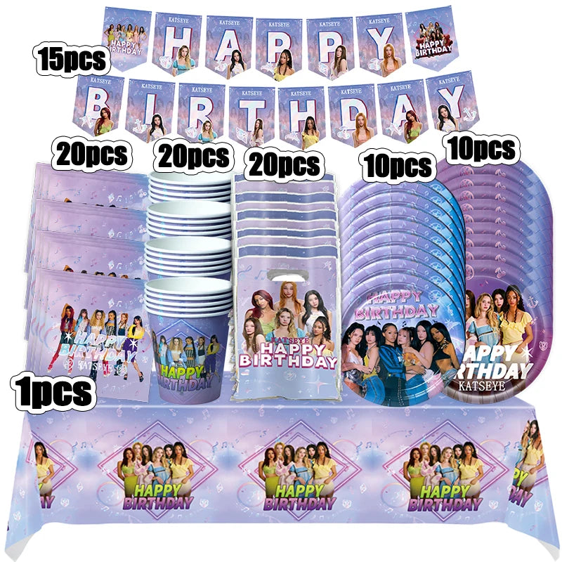 New Katseye Birthday Decoration Superstar Party Favors Stickers Poster Balloons Backdrop Banner Cake Decoration Baby Showe Gi