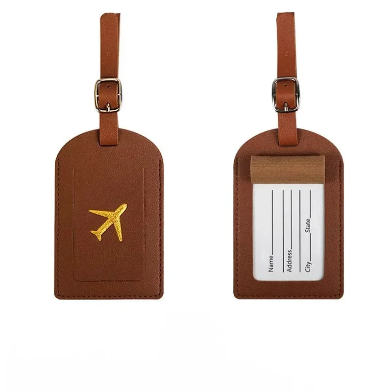 Stamped Leather Business Luggage Tag Suitcase Address Label Luggage Boarding Case Label Name ID Address Clip Travel Accessori