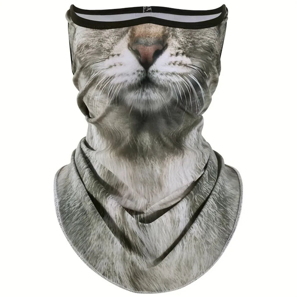 3D Animal Cat Design Summer Full Face Neck Protector Sun Shield Breathable Quick Dry Polyester Helmet Liner for Outdoor Cycli