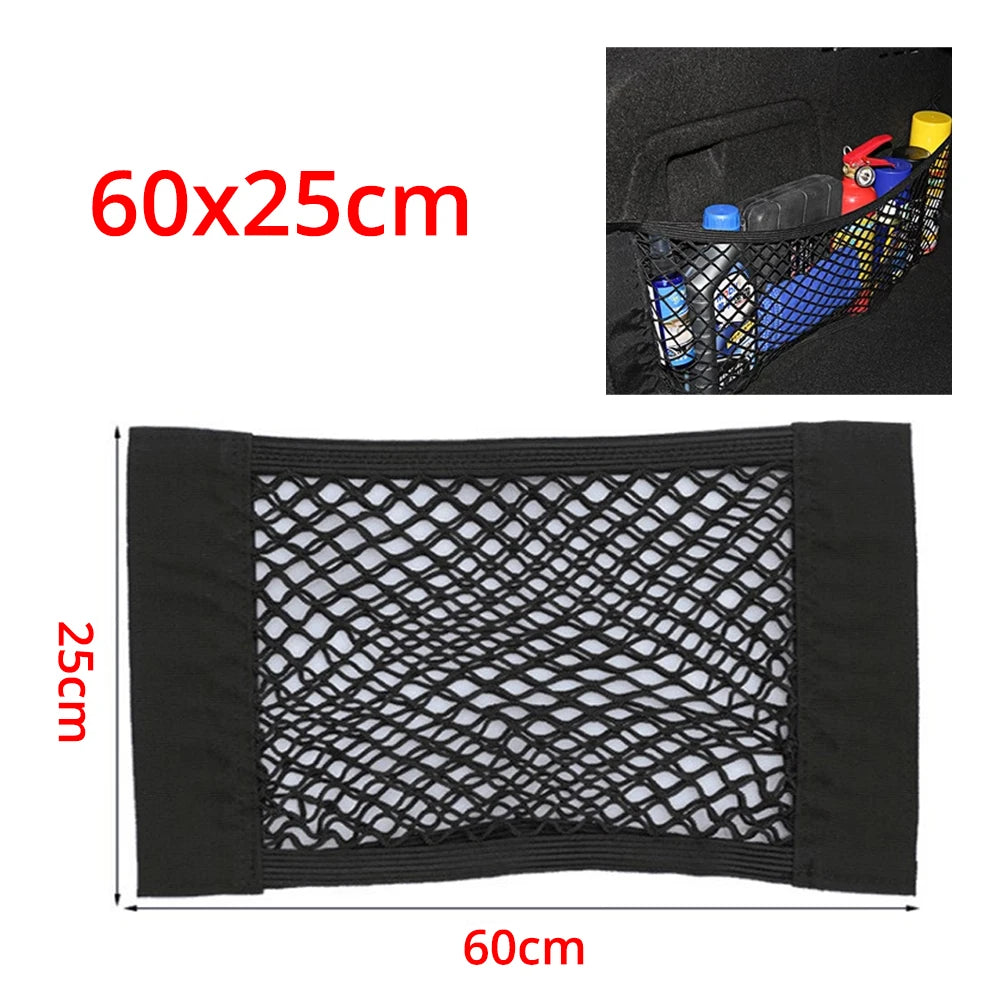 1X Car Back Rear Trunk Organizer Net Mesh Seat Elastic String Magic Sticker Universal Storage Bag Pocket Auto Put Paper Stowi