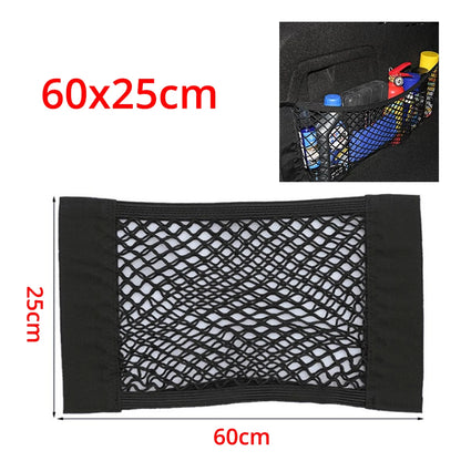 1X Car Back Rear Trunk Organizer Net Mesh Seat Elastic String Magic Sticker Universal Storage Bag Pocket Auto Put Paper Stowi