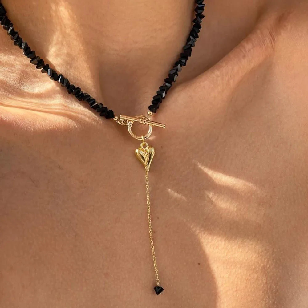 New Irregular Choker Vintage Zircon Heart Pendant Necklace For Women Female Pink & white Stone Chain Valentine's Gift N0548 -