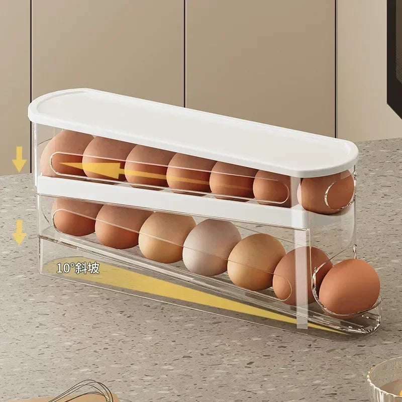 Bilayer Fridge Egg Storage Box Automatic Rolling Eggs Holder Rack Ladder Style Refrigerator Eggs Dispenser Egg Organizer Hold