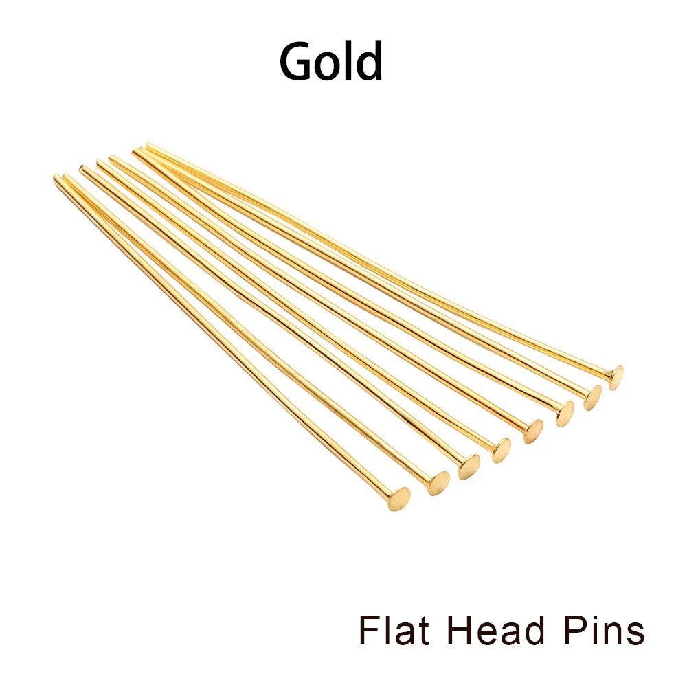 100-200Pcs/Lot 10-70mm Heads Eye Flat Head Pin Gold Plated Ball Head Pins for Jewelry Findings Making Accessories Supplies