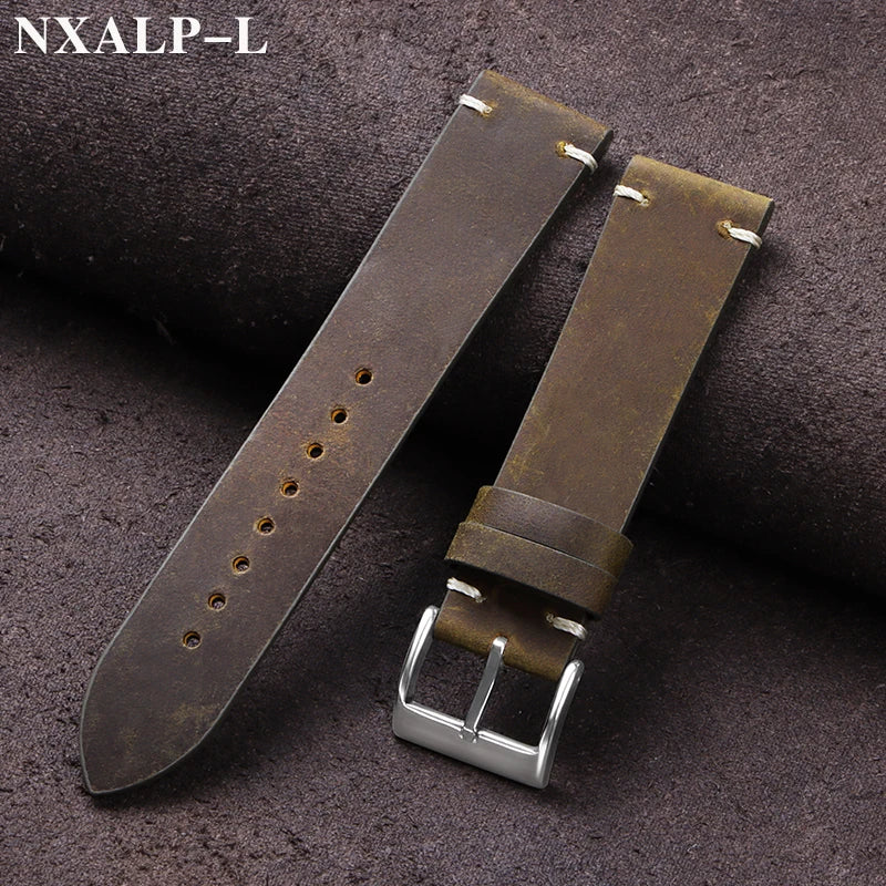 Vintage Oil Wax Leather Watch Band 18mm 20mm 21mm 22mm Handmade Stitching Cowhide Strap for Omega for Seiko Smartwatch Wristb