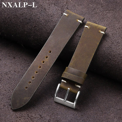 Vintage Oil Wax Leather Watch Band 18mm 20mm 21mm 22mm Handmade Stitching Cowhide Strap for Omega for Seiko Smartwatch Wristb