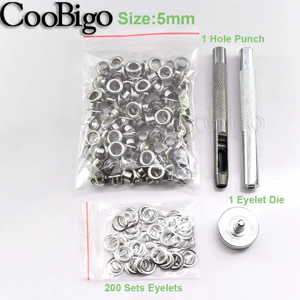 100sets Silver Metal Eyelets and Eyelet Punch Die Tool Set for Leathercraft Clothing Shoes Belt Bag Grommet Banner 2mm-17mm -