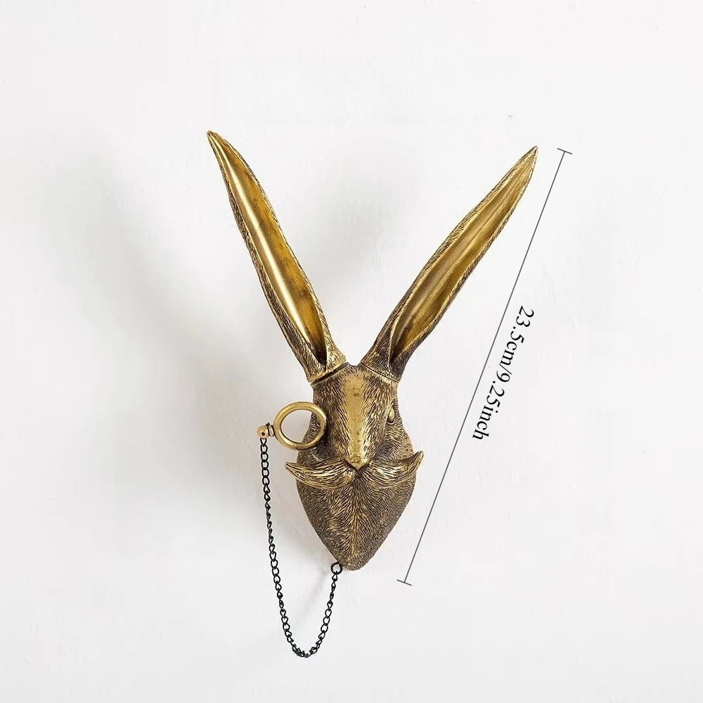 Antique Bronze Resin Animal Pendant Golden Deer Head Wall Storage Hook Up Background Wall Accessories Decorative Figurines - 