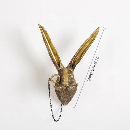 Antique Bronze Resin Animal Pendant Golden Deer Head Wall Storage Hook Up Background Wall Accessories Decorative Figurines - 