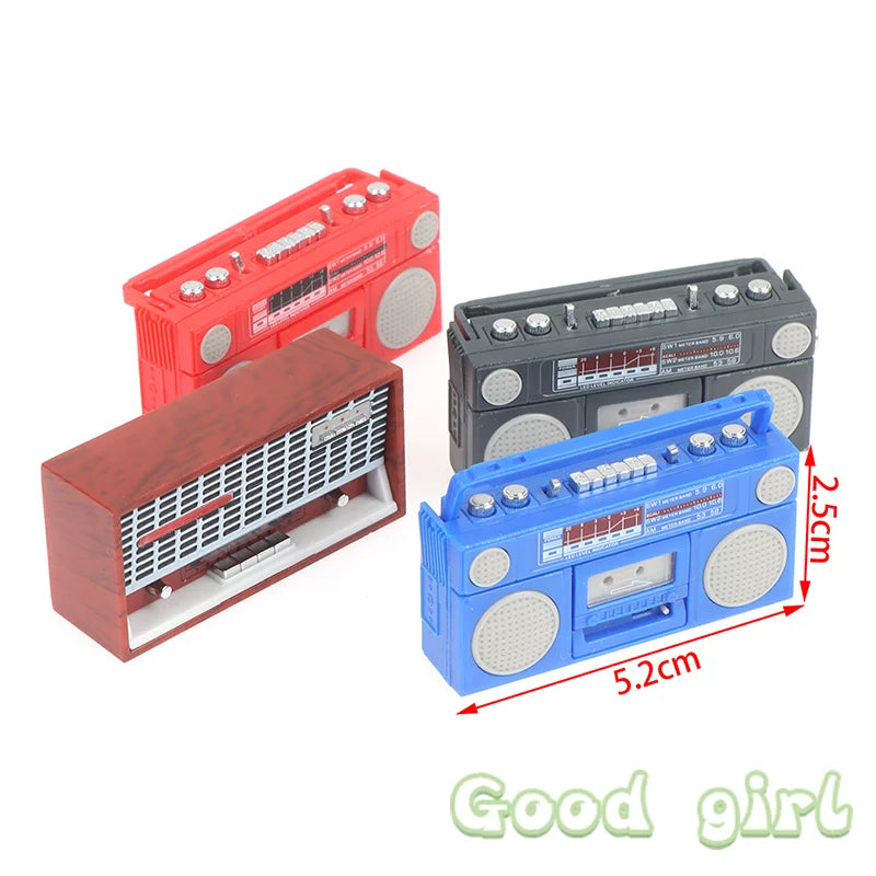 Cute 1/12 Scale Miniature Dollhouse Vintage Radio / Mini Tape-recorder Model Doll House Furniture Decoration Accessories Toy