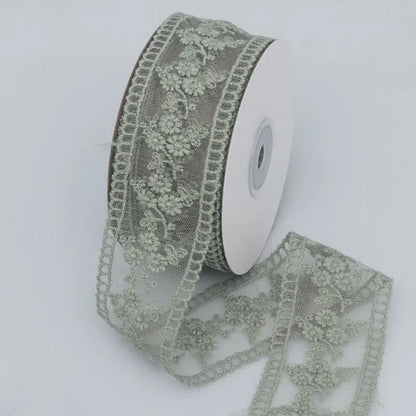 Lace Jacquard Embroidery Hollow Lace Ribbon DIY Bow Hair Accessories Flower Packaging Straw Hat Clothes Edge Ribbon - Green