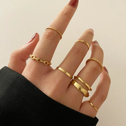 Punk Simple Rings Set Silver Color Geometric Hollw Wide Ring Set Women's Vintage Joint Hiphop Finger Rings Jewelry - 05