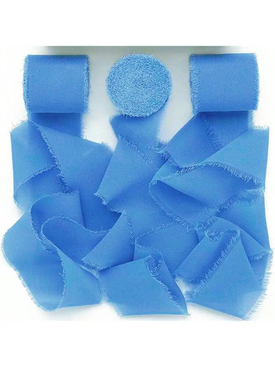 3 Roll/set 5m Frayed Edged Satin Handmade Chiffon Silk Ribbon For Wedding Invitation Bouquets Birthday Party DIY Decoration G