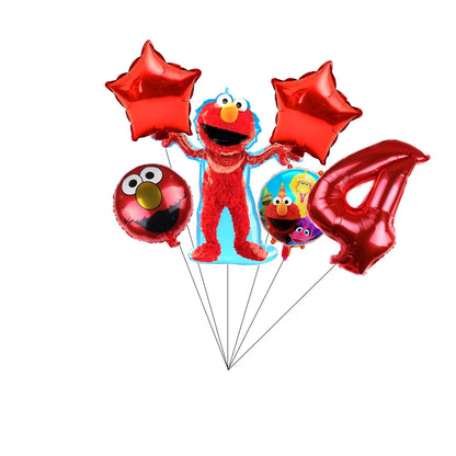 Cartoon Sesames Street Birthday Party Decor Elmo and Friends Theme Tablecloth Plate Balloon Set Cake Decor Baby Shower - 1Set
