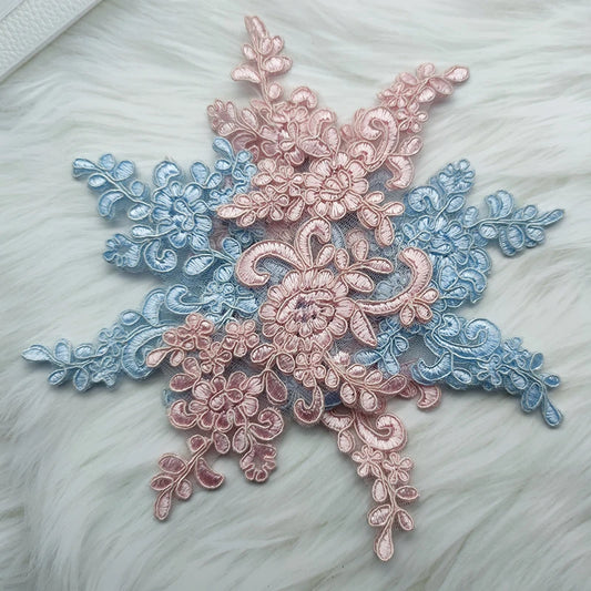 Lace Applique Sew on Patch Fabric 1Pair Embroidery Flower Exquisite Trim Patches Crafts Stickers Bag Gown Decoration