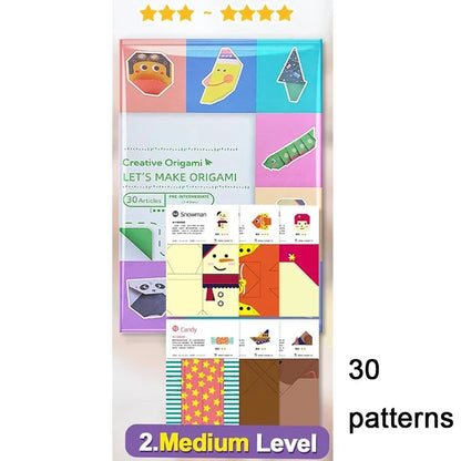 Origami Kit with 30/96 Sheets Paper & Guide Book, DIY Craft Art for Beginners kids，Multiple difficulty level challenges - 30 