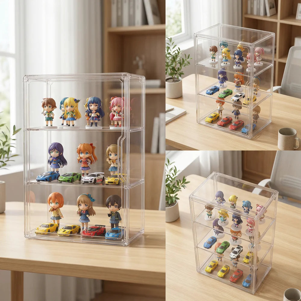 1 Pc Clear Acrylic Figure Display Case with Two Removable Shelves, Waterproof and Dustproof Storage Box for Mini Figurines