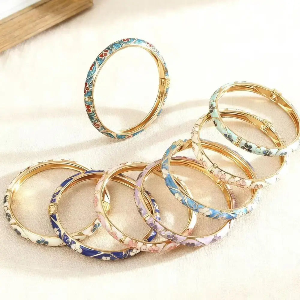 Traditional Vintage Cloisonne Bangle Chinese Classic Hollow Out Flower Bangle Vintage Ethnic Women's Hand Bracelet Jewelry Gi