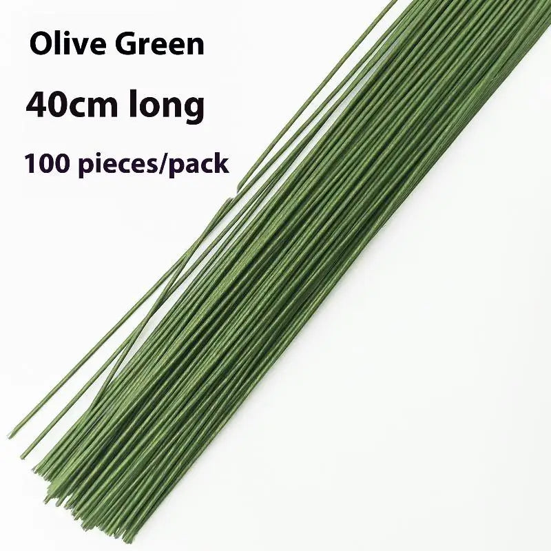 100Pcs DIY Floral Material Wire Stem Accessoies Wedding Home Decor 40cm Floral Wire Stems Artificial Green Flower Stem