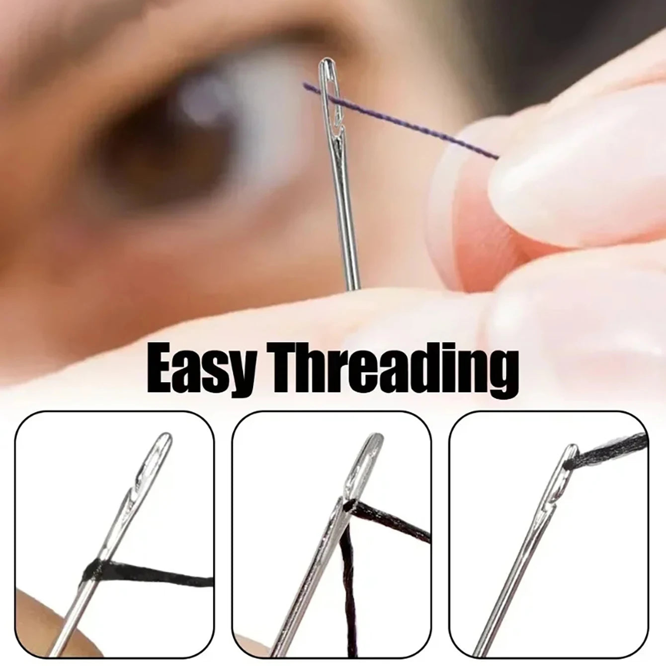 Side Hole Blind Sewing Needles Stainless Steel Elderly Needles Hand Sewing Stitching Pin DIY Home Self Threading Needle with 