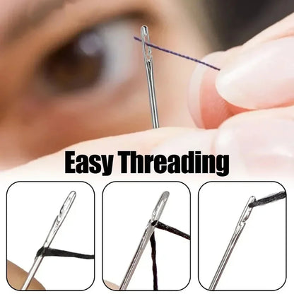 Side Hole Blind Sewing Needles Stainless Steel Elderly Needles Hand Sewing Stitching Pin DIY Home Self Threading Needle with 
