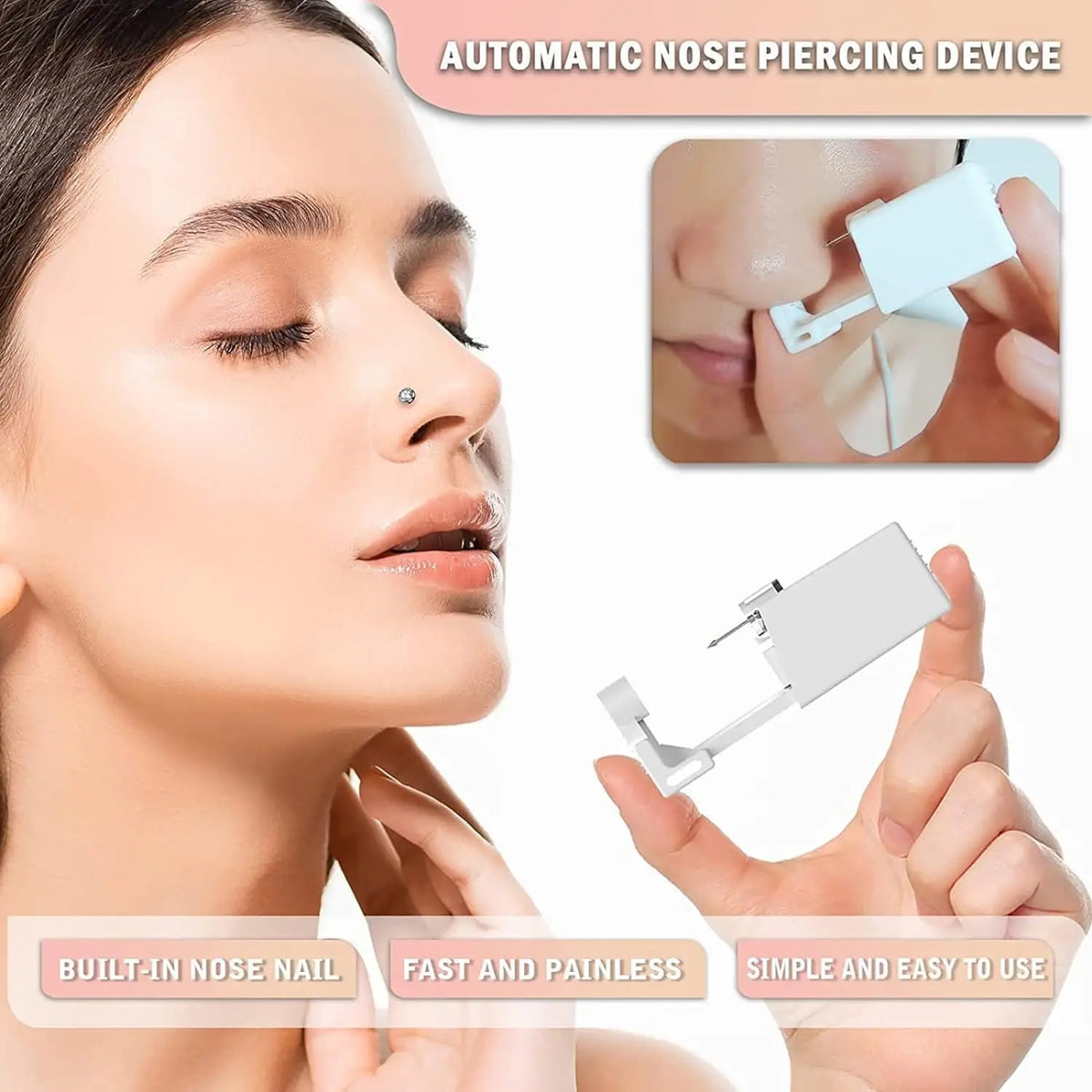 4PCS Self Hypoallergenic Nose Piercing Kit-Disposable Nose Piercing Gun with Built-in Nose Studs