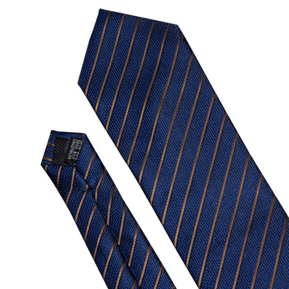 Men Tie Gold Navy Blue Striped Tie Barry.Wang 3.4" Jacquard Party Wedding Woven Fashion Designers Necktie For Men silk Busine