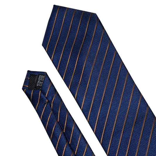 Men Tie Gold Navy Blue Striped Tie Barry.Wang 3.4" Jacquard Party Wedding Woven Fashion Designers Necktie For Men silk Busine