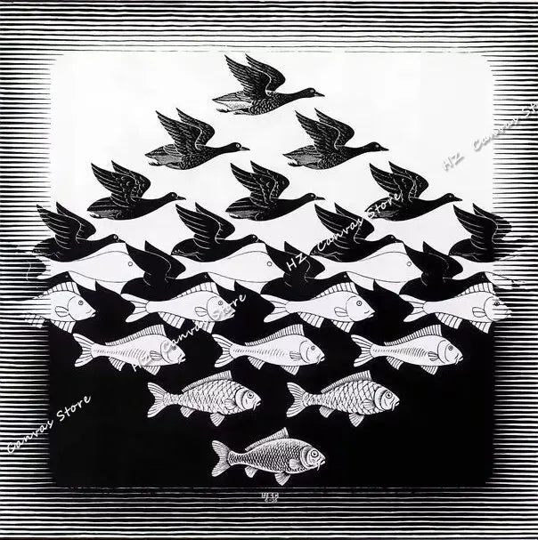 Modern Abstract Art Escher Surreal Geometric Artwork Posters Prints Canvas Painting Wall Art Pictures for Living Room Home De