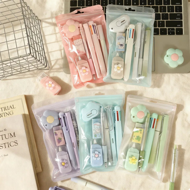7-In-1 Stationery Set Stdudent Back To School Gel Pen Highlighter Ballpoint Pen Eternal Pencil Correction Tape Eraser Knife S