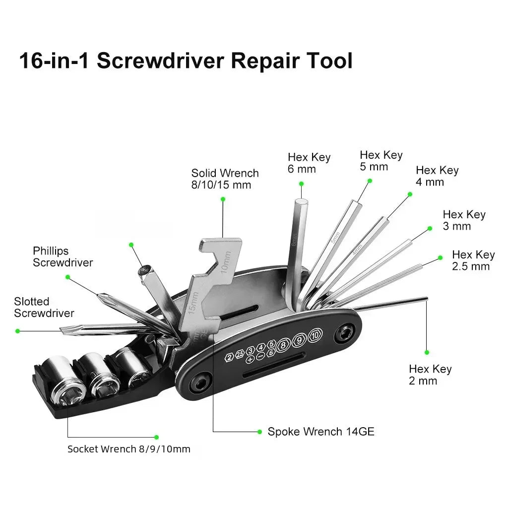 Bicycle Repair Tools Kit, Bike Accessories, Multi Tool Set with Pump Tire Patch, Portable Mountain Road BikeTire Auto Tool Se