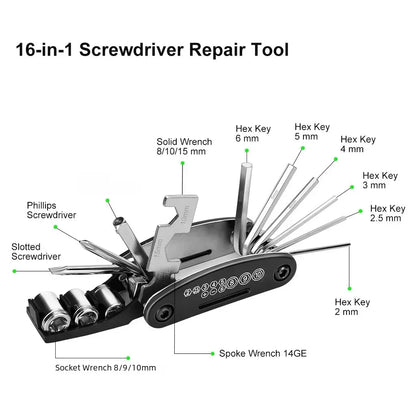 Bicycle Repair Tools Kit, Bike Accessories, Multi Tool Set with Pump Tire Patch, Portable Mountain Road BikeTire Auto Tool Se