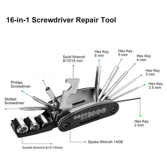 Bicycle Repair Tools Kit, Bike Accessories, Multi Tool Set with Pump Tire Patch, Portable Mountain Road BikeTire Auto Tool Se