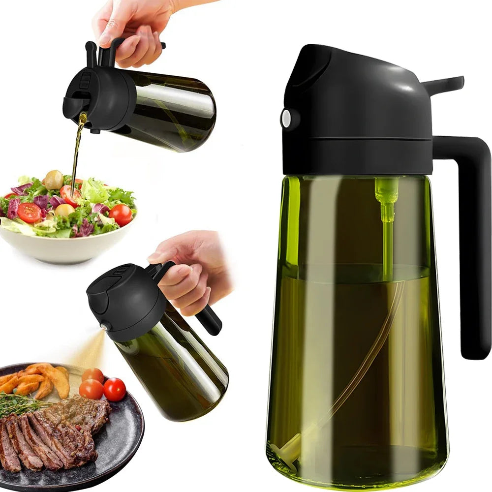 470ML/16oz Light-Blocking Dark Oil Sprayer for Cooking 2 in 1 Olive Oil Dispenser Bottle for Kitchen Dark Green Glass Oil Bot
