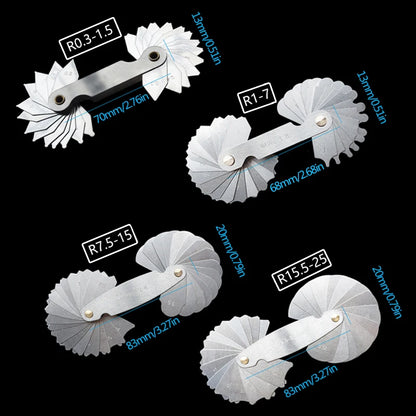 Radius Template R Gauge R1-6.5 7-14.5 15-25 26-80 Radius Gage Plate Fillet Gaug External Internal Concave Convex Measuring To
