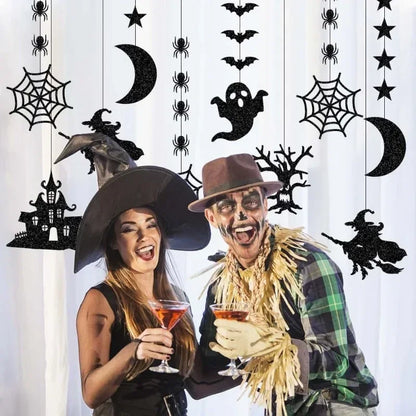 6pcs Halloween Hanging Banner Garland Scary Spider Witch Ghost Bat Pendant Ornament Happy Halloween Party Decorations for Hom