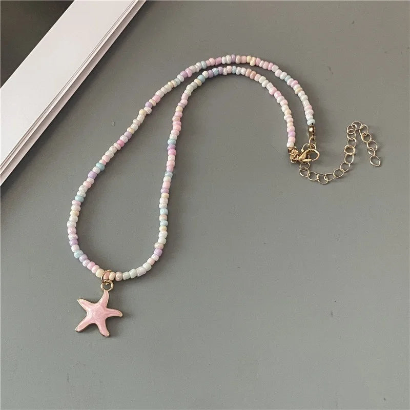 Spring Summer Necklace for Women Girl Cute Romantic Starfish Short Neck Jewelry Party Wedding Necklace - C