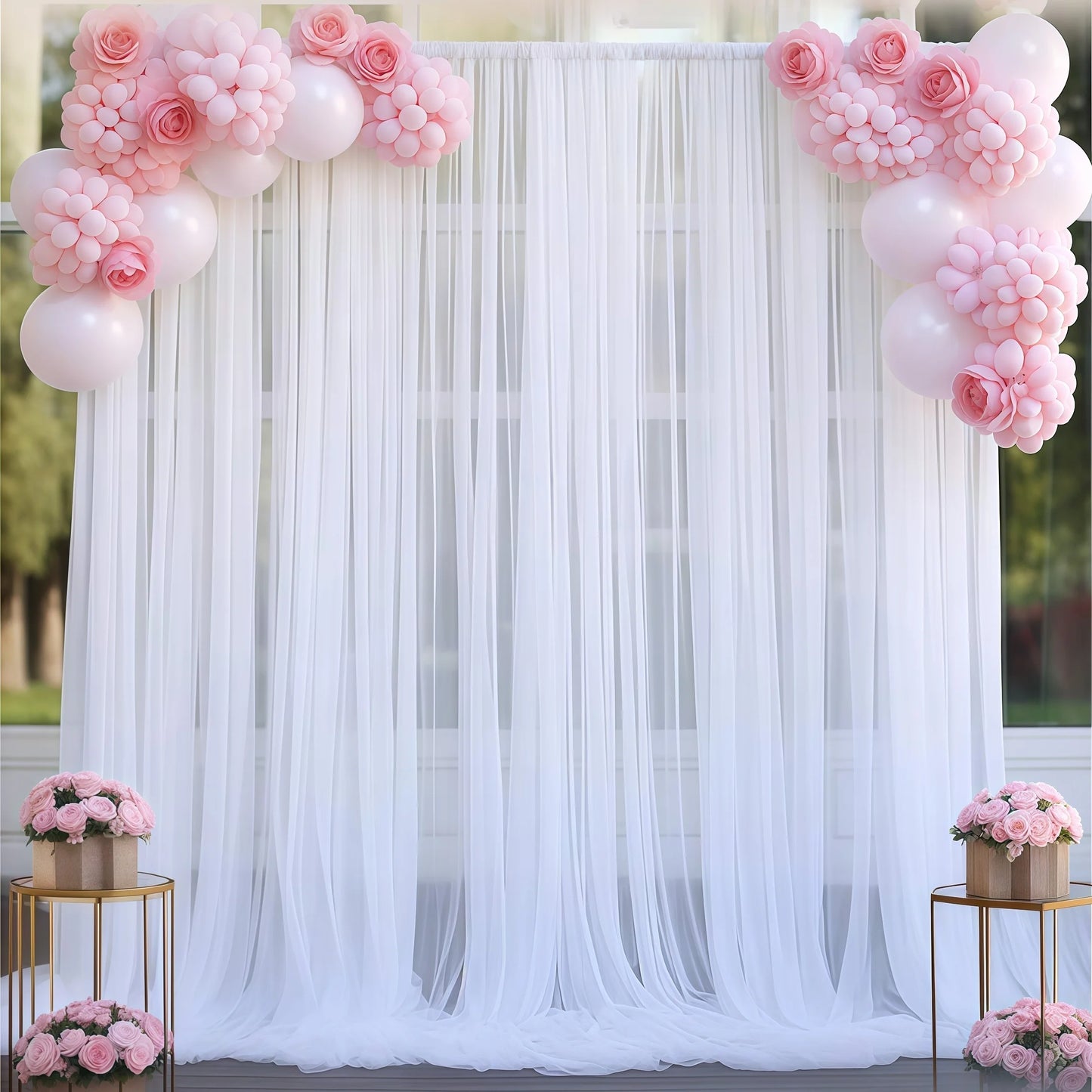 3*3m Tulle Backdrop Curtains, Optional Curtains Light, Decoration for Home Wedding Birthday Party Christmas Photography Backd
