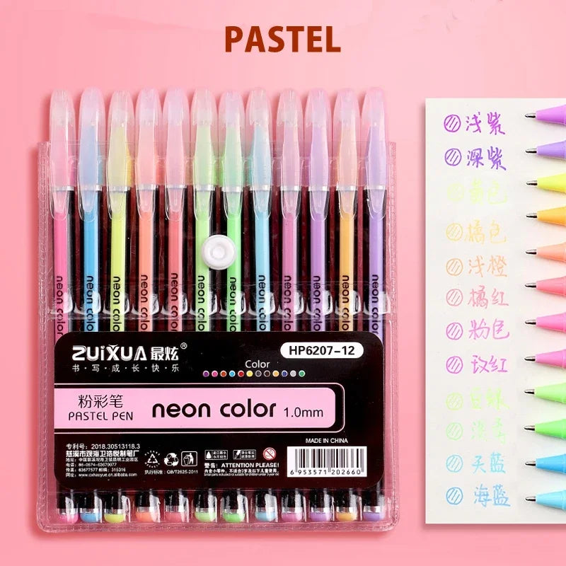 12/24Pcs Metallic Glitter Colors Gel Pens & Pen Refills For School Office Adult Coloring Book Journals Drawing Art Markers - 