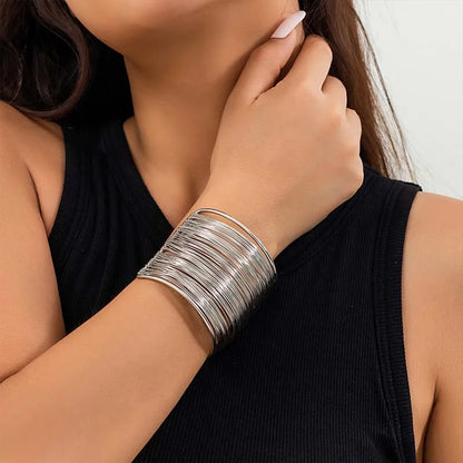 Vintage Gold Color Hyperbolic Layered Wide Wire Bracelet Cuff Bangle for Women Exaggerated Metal Wrist Wrap Bangle Jewelry Gi