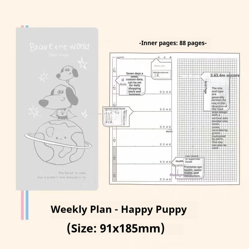 Kinbor Original Undated Weekly Planner, Illustrated Hardcover Journal with Two Pages Per Week, Portable To-Do List Notebook S