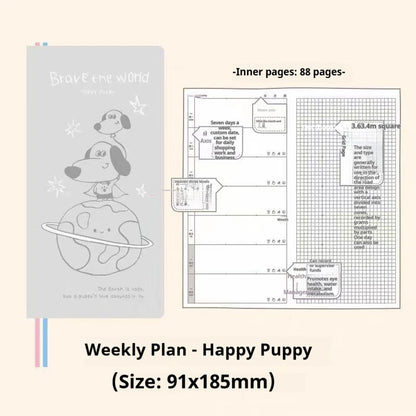 Kinbor Original Undated Weekly Planner, Illustrated Hardcover Journal with Two Pages Per Week, Portable To-Do List Notebook S
