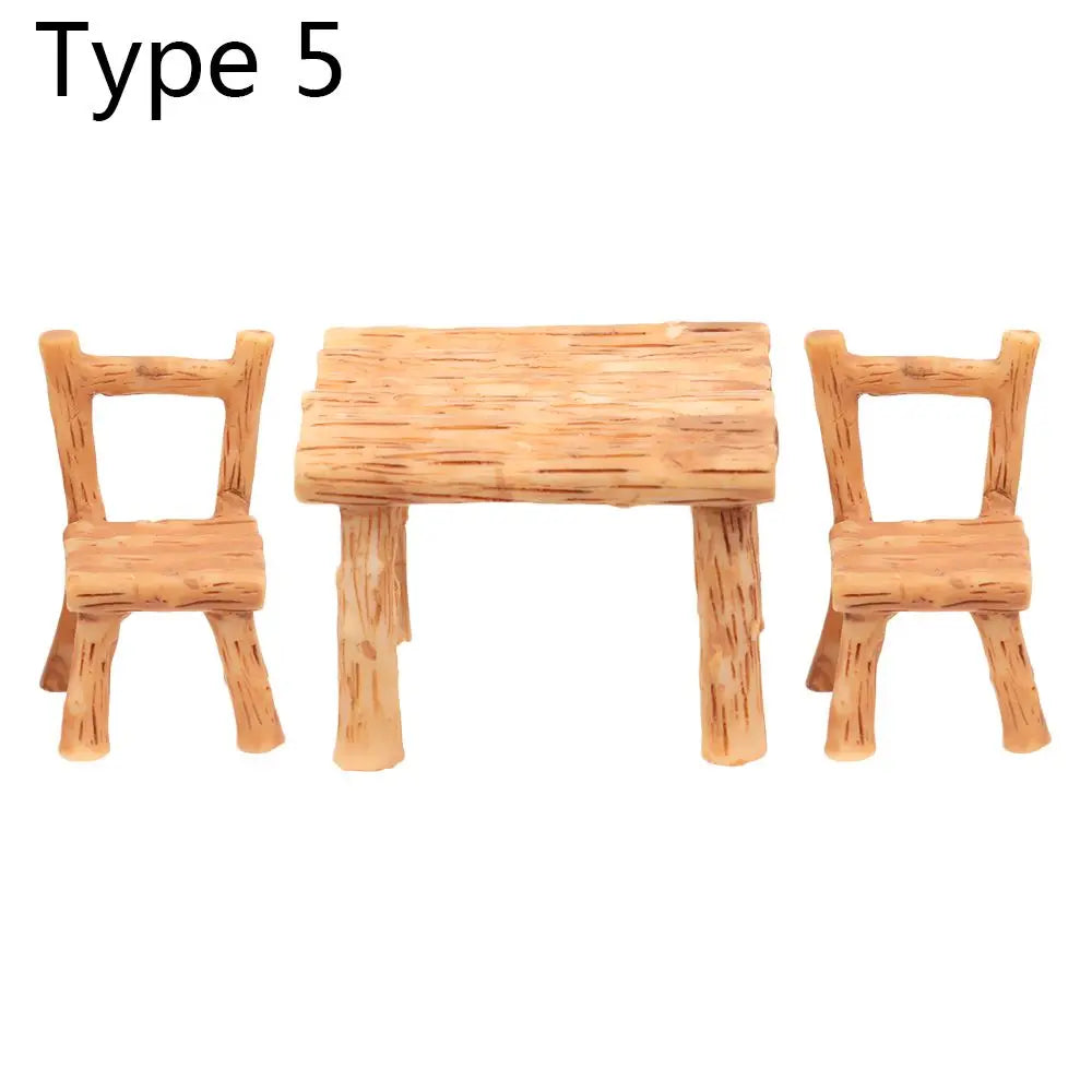 3pcs Table Chairs Miniature Set Mini Fairy Garden Furniture Ornaments Kit for Dollhouse Accessories Home Micro Landscape - Ty