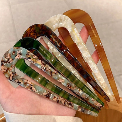U-Shaped Hair Fork Fashion Tortoiseshell Acetate Acrylic Hairpin Geometric Headwear Hair Sticks Women Girls Hair Accessories 