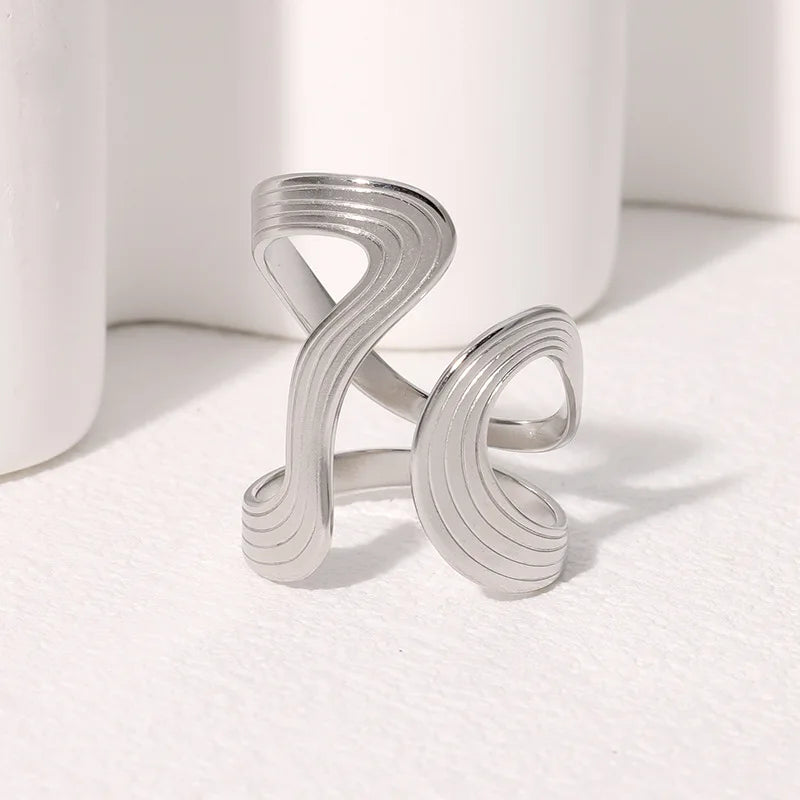 Stainless Steel Irregular Wave Rings for Women Men Creative Gold Color Adjustable Opening Rings Female Statement Jewelry Gift