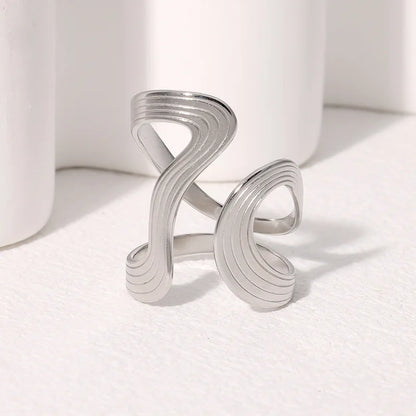 Stainless Steel Irregular Wave Rings for Women Men Creative Gold Color Adjustable Opening Rings Female Statement Jewelry Gift