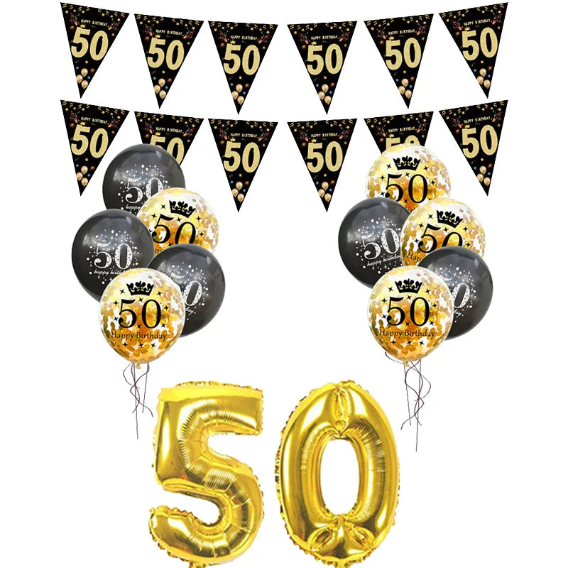 30th 40th 50th 60th birthday decorations Number Balloons Birthday Hanging Banner Flags for Adult 30th Anniversary Supplies - 