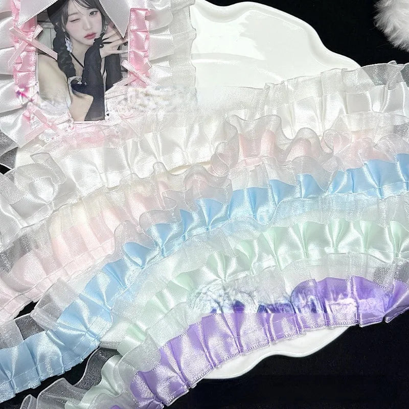 1 Meter 3.8CM Wide Double Layers Organza Satin Pleated Lace Ribbon Lolita Bags Decorative Fabric Ruffle Trim DIY Ita Bag Deco